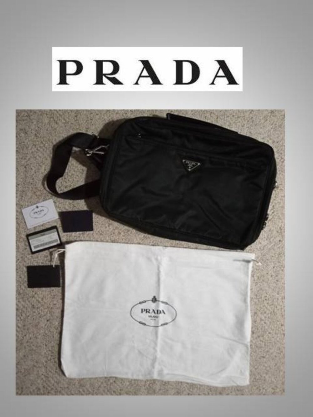 Authentic PRADA laptop messenger bag with dust bag and documentation
